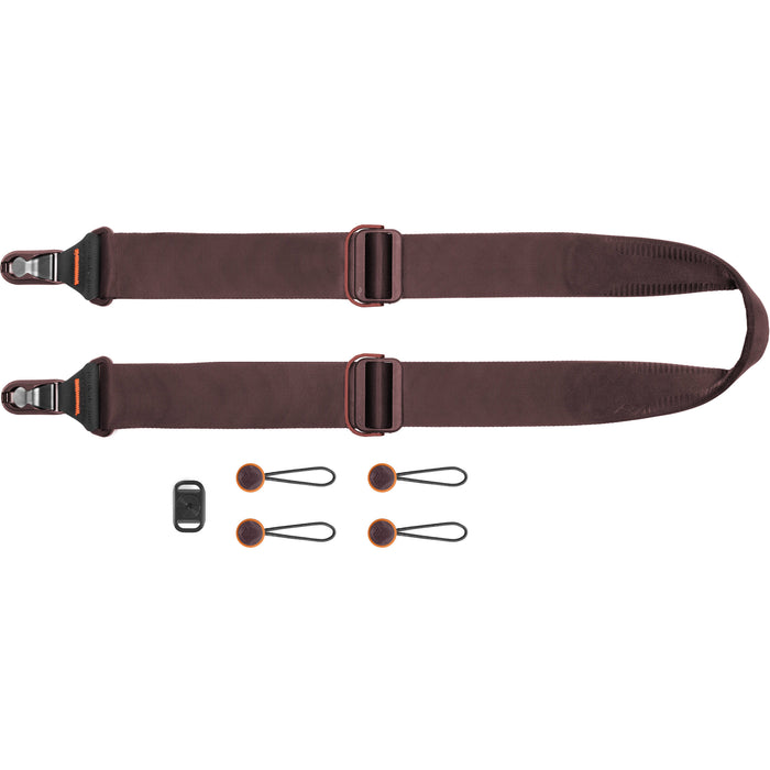 Peak Design Slide camera strap with red Anchor Links, padded nylon webbing, and aluminium quick-adjusters