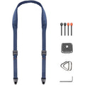 PGYTECH Camera Strap in Dark Blue featuring quick-release buckles, adjustable length, and padded shoulder support for DSLR and mirrorless cameras.