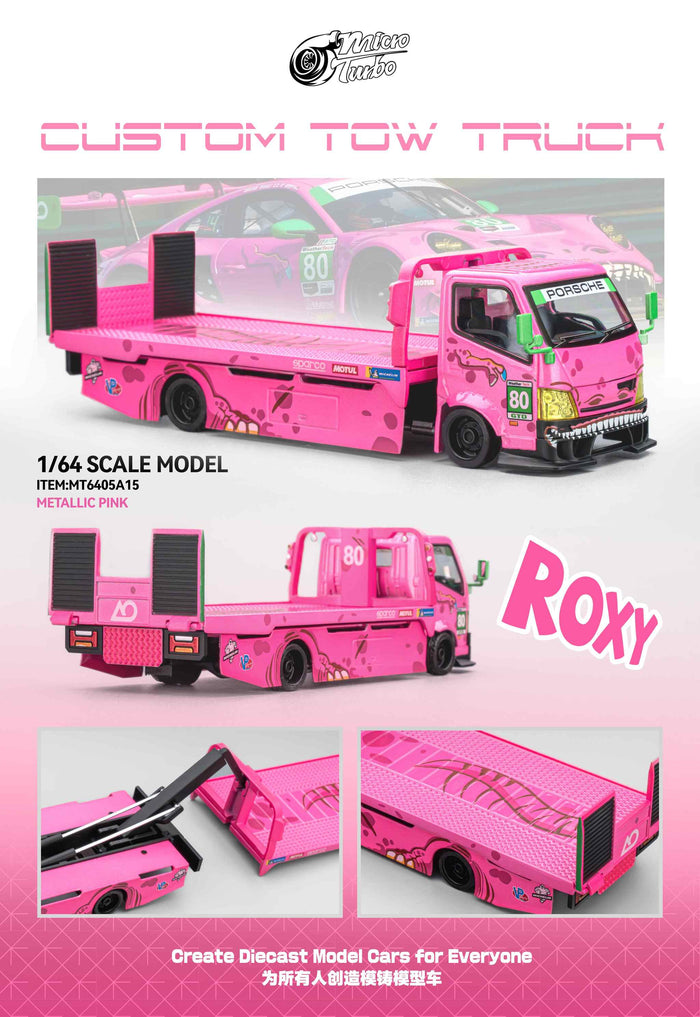 (PRE-ORDER) Pink Roxy Dino Custom Tow Truck Flat Bed  Micro Turbo Mega Gear 1/64 scale MG - 641
