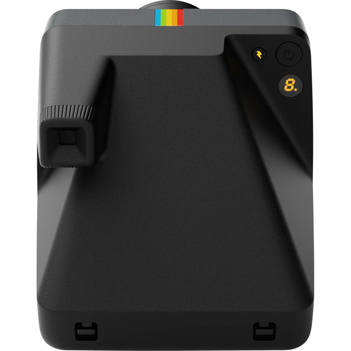 Polaroid Now Generation 3 Starter Set in black, featuring upgraded two-lens autofocus system, double-exposure and self-timer modes, built-in tripod mount, accurate flash, USB-C rechargeable battery, made with 40% recycled plastics, compatible with Polaroid i-Type and 600 film."