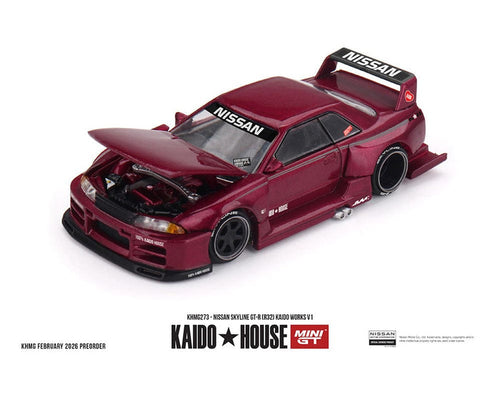 (pre-order) Nissan Skyline GT-R R32 Kaido Works V1 Burgandy Red Kaido House Mini GT 1/64 scale KHMG273