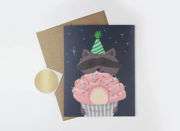 Raccoon Cupcake Scratch-Off Card