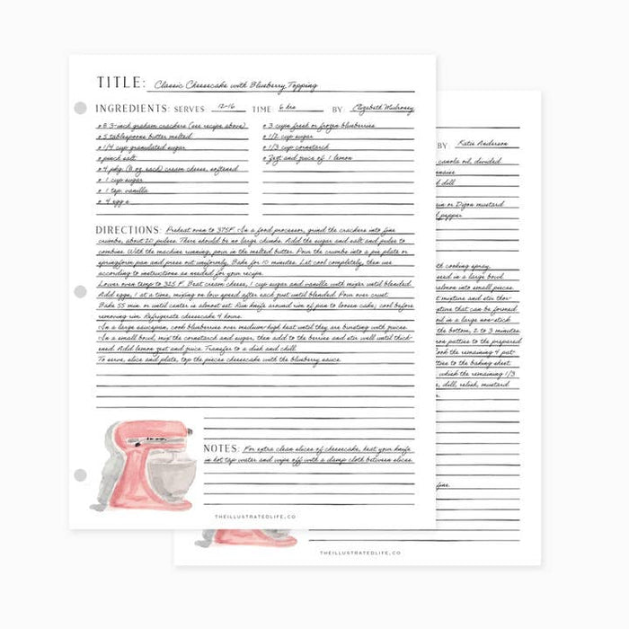 Recipe Binder Filler Pages
