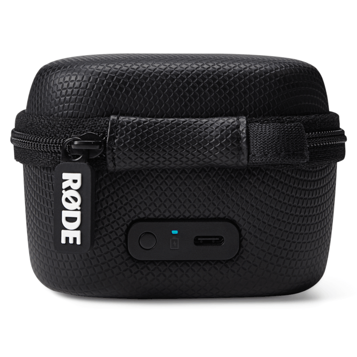 RØDE Charge Case+ for Wireless GO Gen 3: 4,200 mAh internal battery, dual recharges, simultaneous charging + data transfer, rugged zip case.