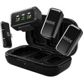 Wireless Micro Camera Kit with dual clip-on transmitters, camera receiver, smartphone receiver, and charging case
