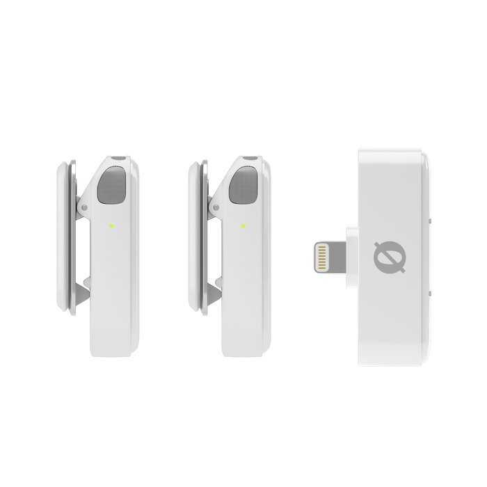 RODE Wireless Micro Lightning (White) – compact wireless microphone with Lightning connector, designed for high-quality audio recording on iPhones and iOS devices.