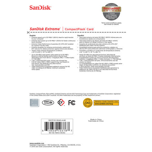 SanDisk 800x 64GB Extreme CF Memory Card (120MB/s)