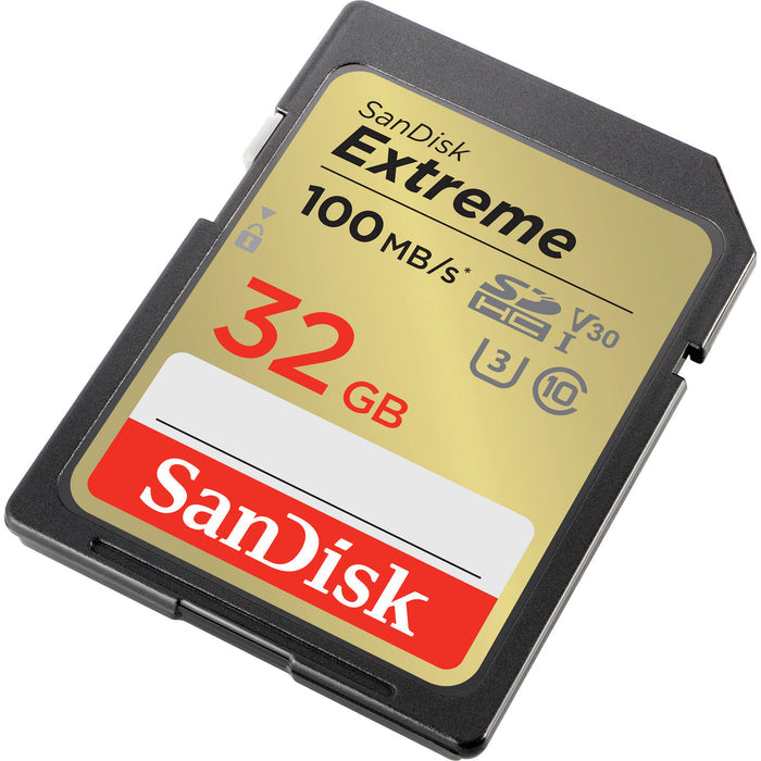 SanDisk Extreme 32GB SD card on a white background
