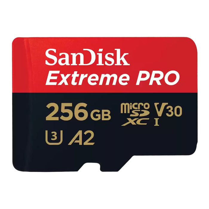SanDisk Extreme PRO 256GB microSDXC card on a white background