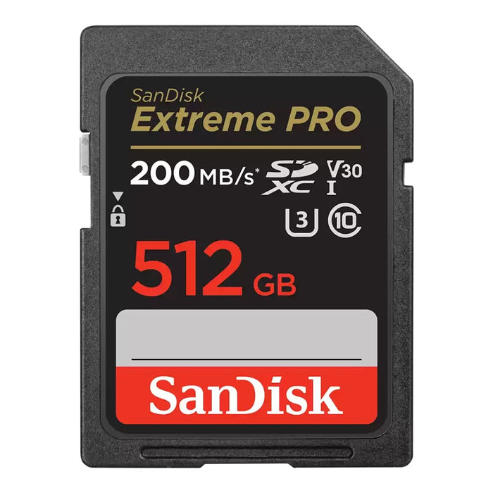 SanDisk Extreme Pro 512GB SD card on a white background