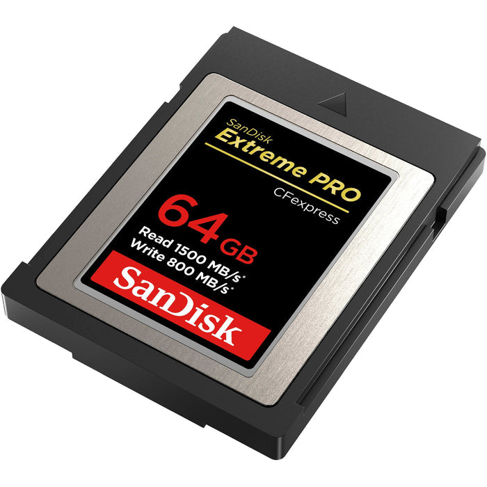 The 64GB Extreme PRO CFexpress Memory Card Type B boasts high-speed, consistent recording at read speeds of up to 1500MBs and 800MBs write speeds.