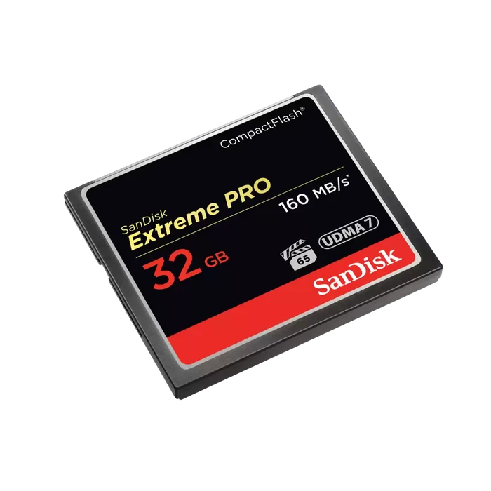 SanDisk Extreme Pro CompactFlash card on a white background