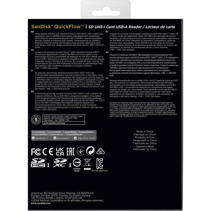 SanDisk QuickFlow SD UHS-I USB-A Reader for fast 4K video and RAW photo transfers up to 250MB/s