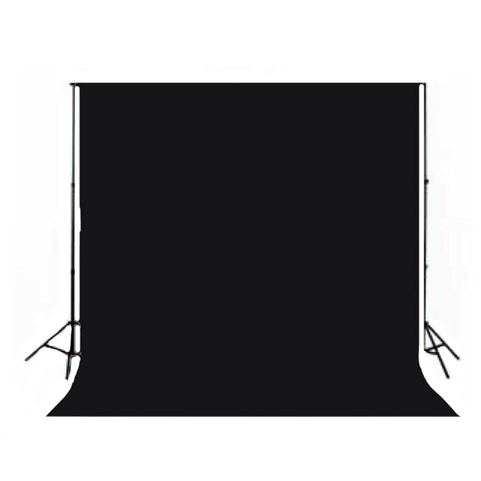 Black 3x6 meter muslin photography backdrop with sewn edges, non-reflective matte finish, suitable for studio and on-location photography.