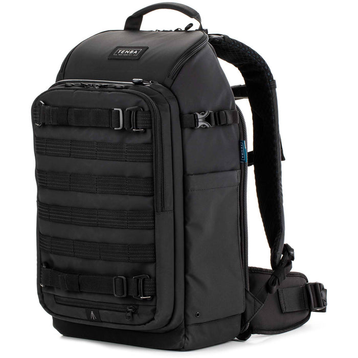 Tenba Axis V2 20L camera backpack with top, side, rear access, laptop/drones storage, MOLLE webbing, and comfy straps.