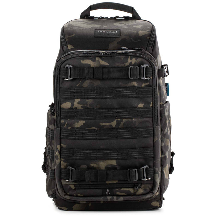 Tenba Axis V2 20L camera backpack with top, side, rear access, laptop/drones storage, MOLLE webbing, and comfy straps.