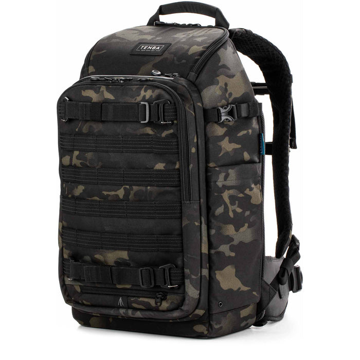 Tenba Axis V2 20L camera backpack with top, side, rear access, laptop/drones storage, MOLLE webbing, and comfy straps.