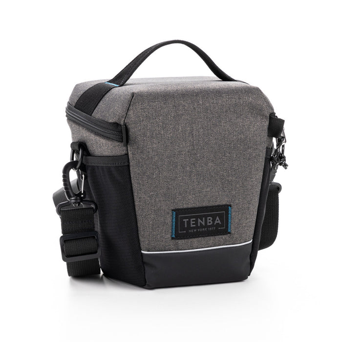 Gray and black camera bag with 'Tenba' branding on a white background