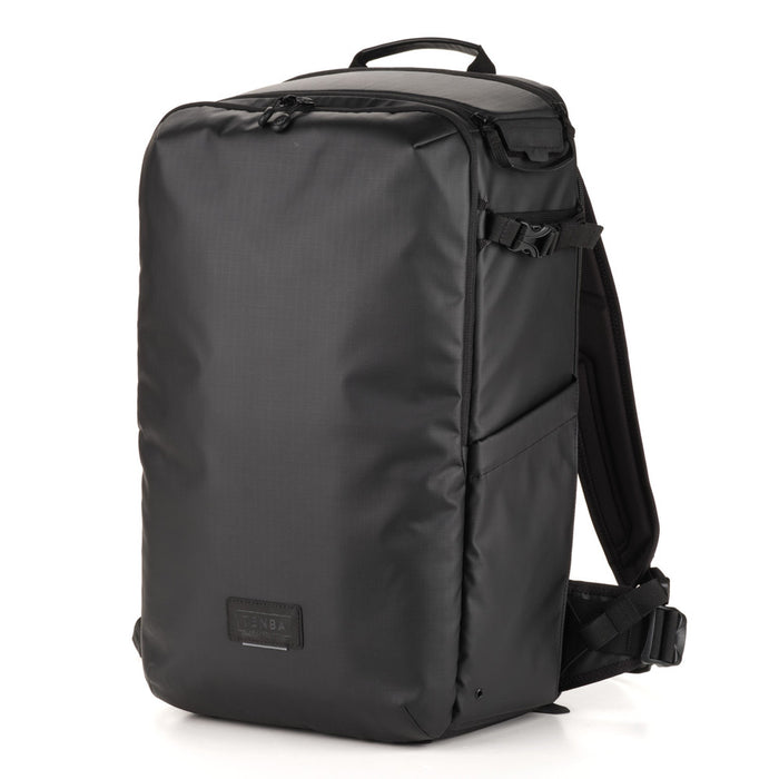 Black backpack on a white background