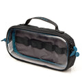 Black and blue toiletry bag with visible brand name on a white background