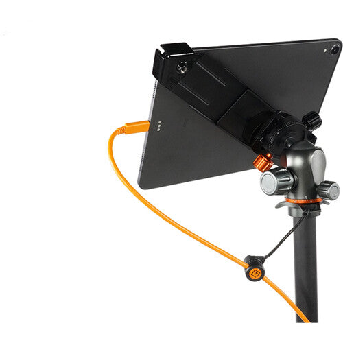 Tether Tools TetherGuard Camera Support attached to camera with tether cable.