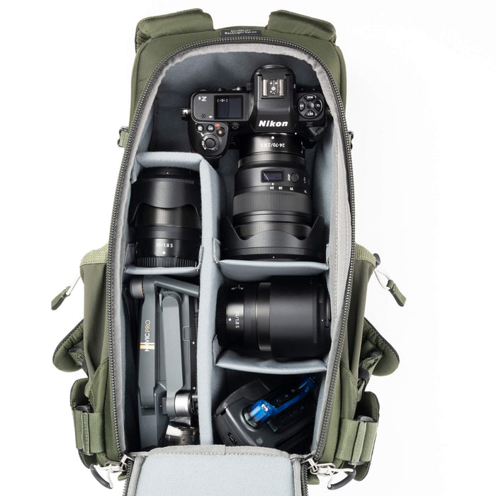 The MindShift Gear BackLight Spring Backpack is a spacious, weather-resistant camera backpack designed for convenient, spring-loaded access to photography gear.