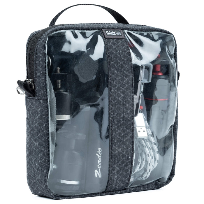 Think Tank Cable Management clear pouch for organising cables with easy visibility.