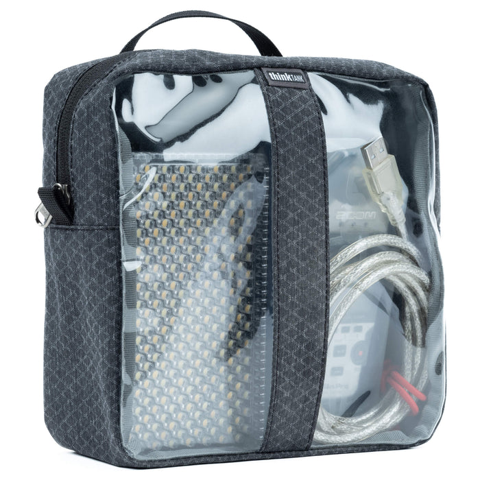 Think Tank Cable Management clear pouch for organising cables with easy visibility.
