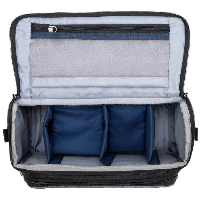 Think Tank Photo Mirrorless Mover 25 camera shoulder bag, black, compact with flip-top lid, multiple pockets, padded interior for mirrorless camera and lenses, rain cover included
