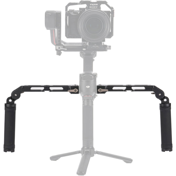 Camera stabilizer with a camera attached on a white background
