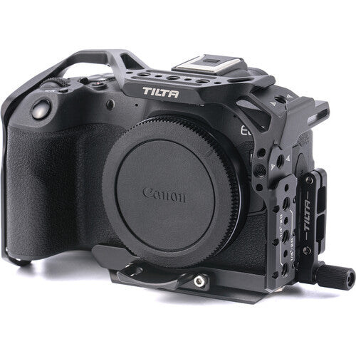 Tilta Full Camera Cage for Canon R8 in black, with multiple mounting points and cold shoe mounts.