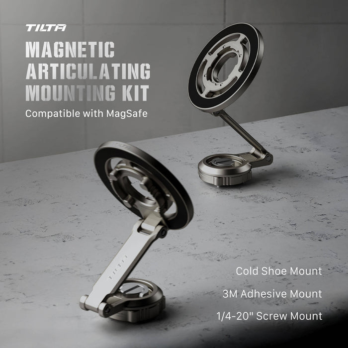 Tilta Magnetic Articulating Mounting Kit with MagSafe, dual-axis arm, Cold Shoe and 1/4"-20 mounts.