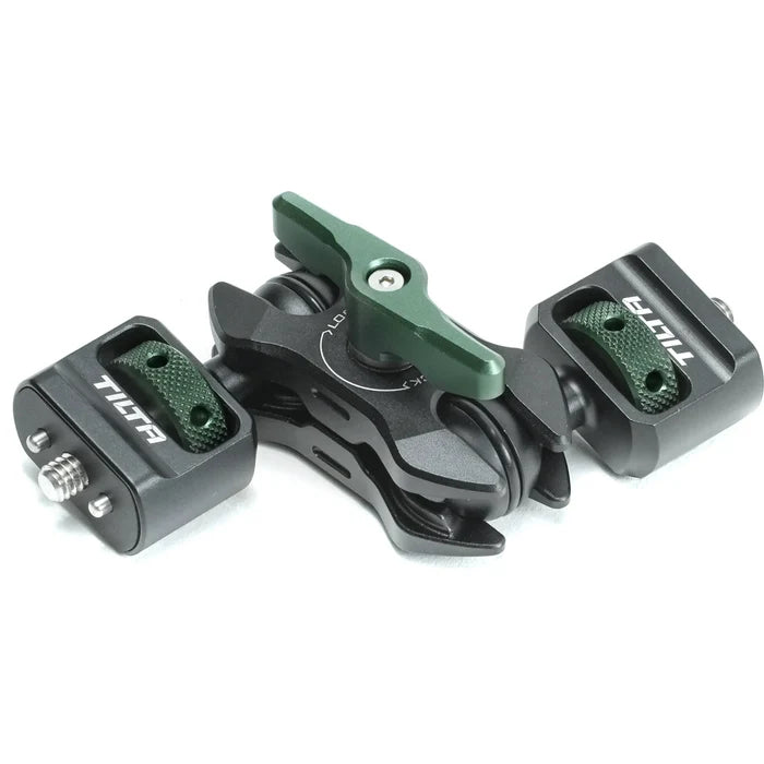 Tilta mini articulating arm in black with two ¼″-20 mounting ends and ball joints.