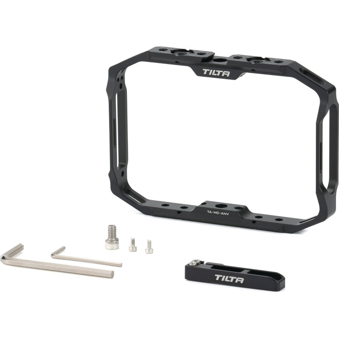 This monitor cage for the Atomos Ninja V provides durable protection and versatile rigging options with multiple 1/4"-20 threads and NATO rails.