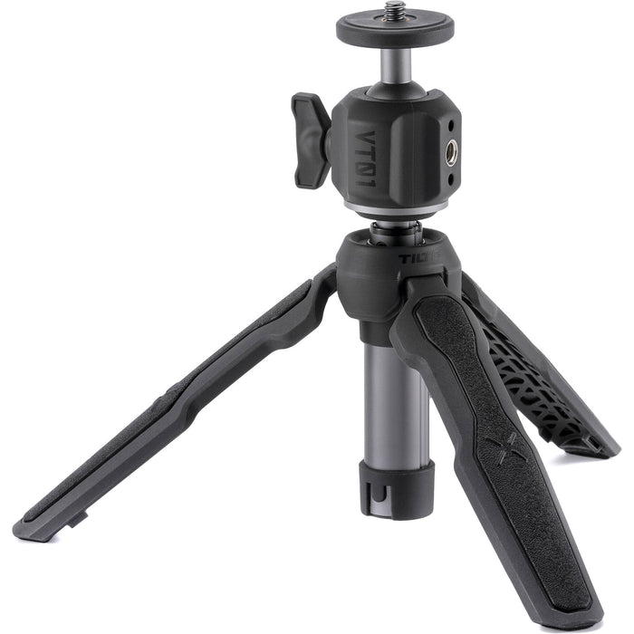 Tilta VT01 Extendable Vlog Tripod in Grey with adjustable legs, ball head, and cold shoe mount, ideal for smartphones and compact cameras.