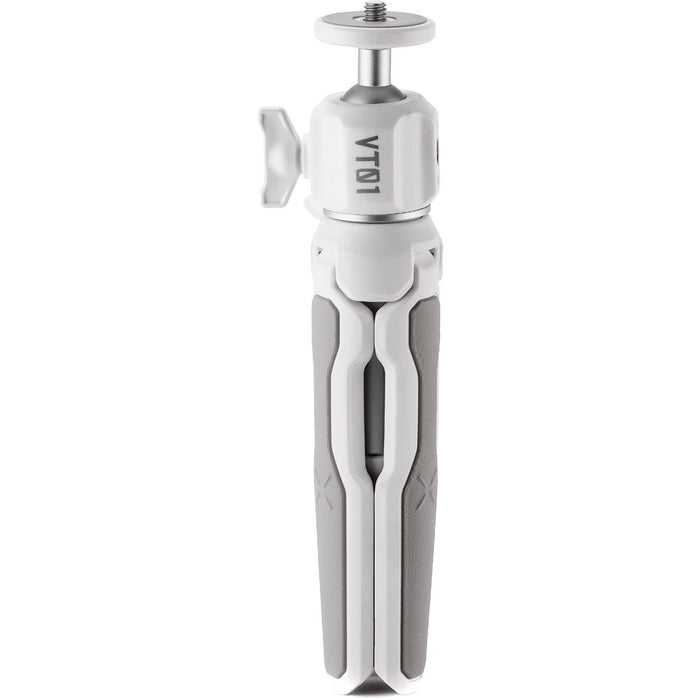 Tilta VT01 Extendable Vlog Tripod in White featuring adjustable legs, ball head, and cold shoe mount for smartphones and compact cameras.