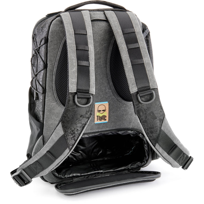 Valkyrie camera backpack with adjustable dividers, tripod holder, water-resistant fabric, and padded interior for photography gear