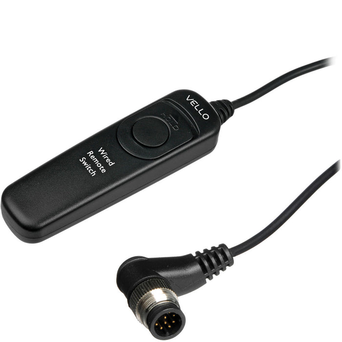 Black camera remote switch with cable on a white background