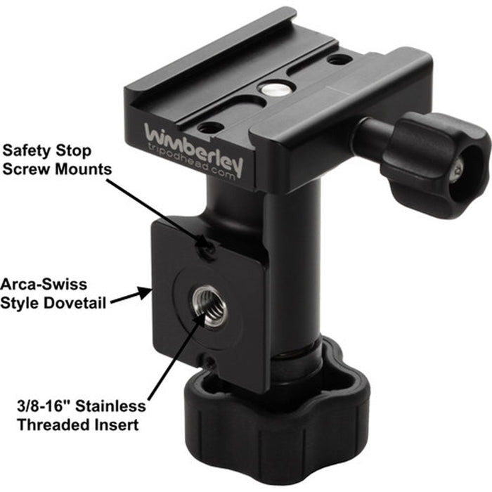 Wimberley MH‑100 mono‑gimbal head in black with swiveling base and support arm for long telephoto lenses.